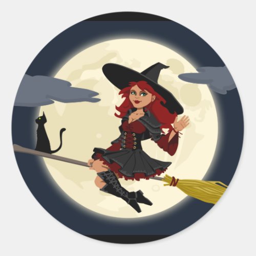 Witch Flying Classic Round Sticker