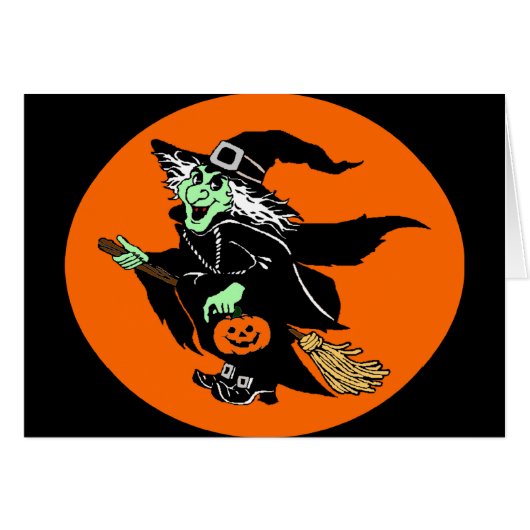 Witch Flying Halloween Cartoon Cards (Front Horizontal)