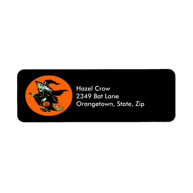 Witch Flying Halloween Oval Cartoon Address Labels (Front)
