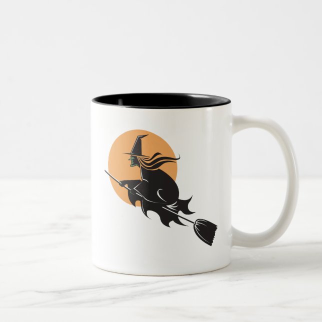 Witch Flying Halloween Two-Tone Coffee Mug (Right)