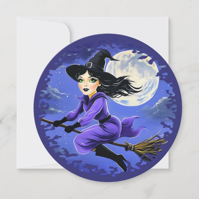 Witch flying of a broom - Wicca Halloween 7 (Front)