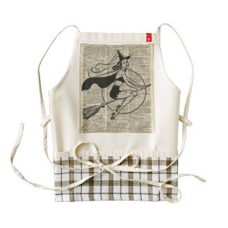 Witch Flying on Broom,Haloowen, Vintage Collage Zazzle HEART Apron
