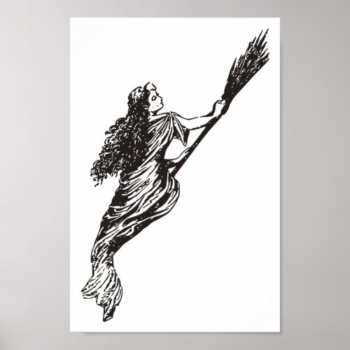 Witch flying on broom poster