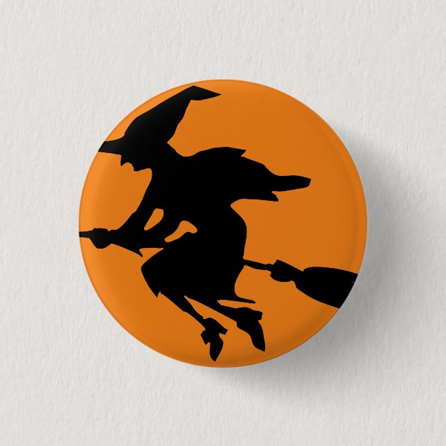 Witch Flying on Broom Silhouette Button (Front)