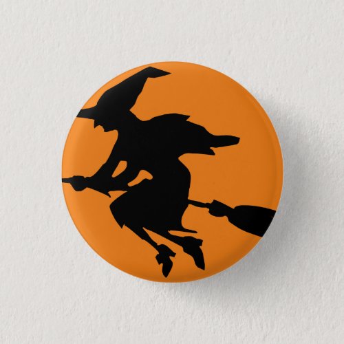 Witch Flying on Broom Silhouette Button