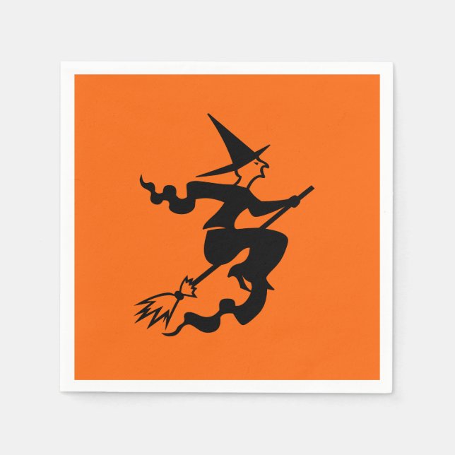 Witch Flying on Broomstick Halloween 4Nellie Napkins (Front)