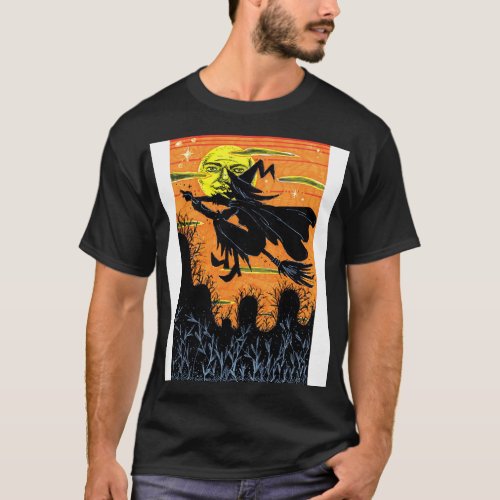 Witch Flying Over a Farm T_Shirt