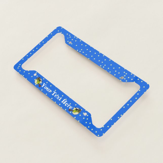 Witch Flying Past Moon Broom Black Cat Stars License Plate Frame (3/4)