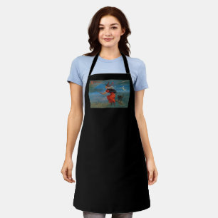 Witch Flying with Black Cat on Halloween Night  Apron