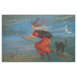 Witch Flying with Black Cat on Halloween Night  Fabric