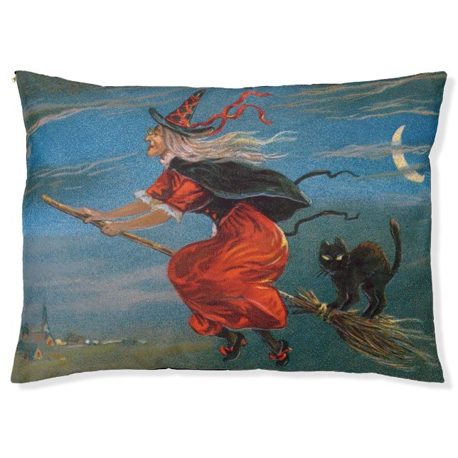 Witch Flying with Black Cat on Halloween Night  Pet Bed (Front)