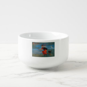 Witch Flying with Black Cat on Halloween Night  Soup Mug