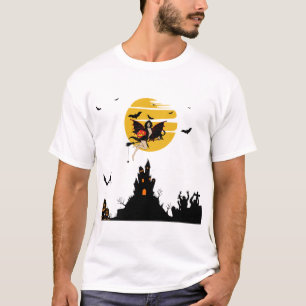 Witch Flying with Pumpkin Halloween Tee