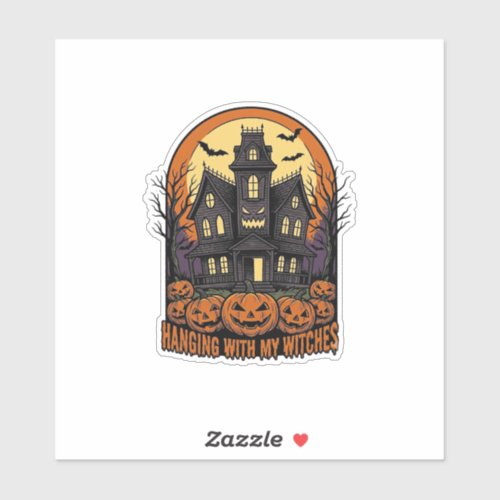 Witch Friends Halloween Haunted House Shirt_1 Sticker