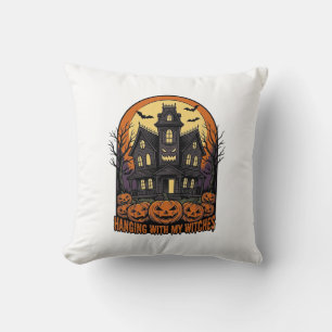 Witch Friends Halloween Haunted House Shirt_1 Throw Pillow