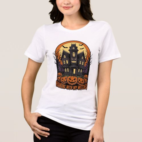 Witch Friends Halloween Haunted House Shirt_1 Tri-Blend Shirt