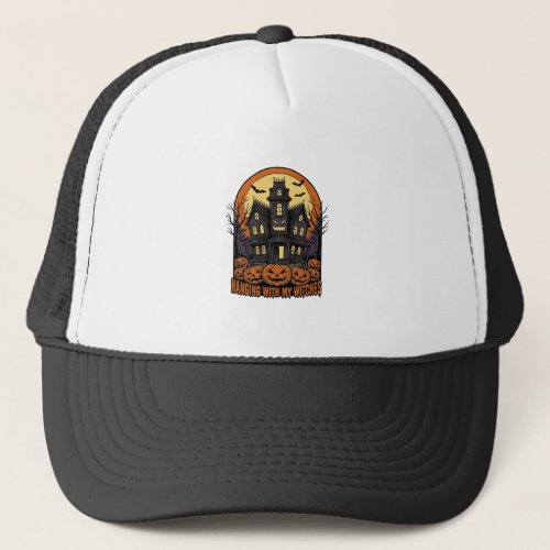 Witch Friends Halloween Haunted House Shirt_1 Trucker Hat