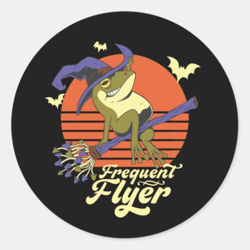Witch Frog Frequent Flyer Riding Broom Halloween Classic Round Sticker