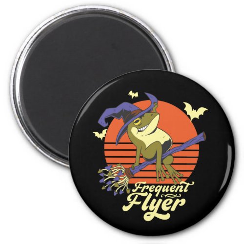 Witch Frog Frequent Flyer Riding Broom Halloween Magnet