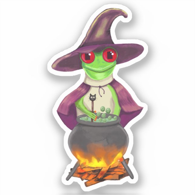 Witch Frog Halloween Custom-Cut Vinyl Sticker (Front)