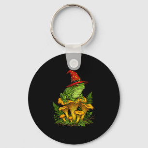 Witch frog sitting on mushrooms halloween magic keychain