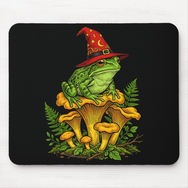 Witch frog sitting on mushrooms halloween magic mouse pad (Front)