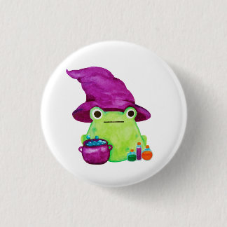 Witch Frog With Caldron and Potions Watercolor Button