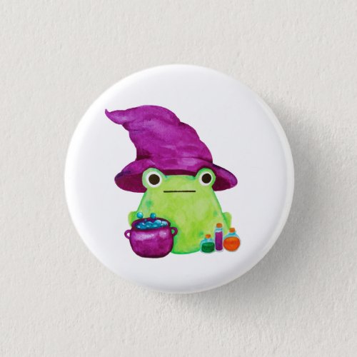 Witch Frog With Caldron and Potions Watercolor Button