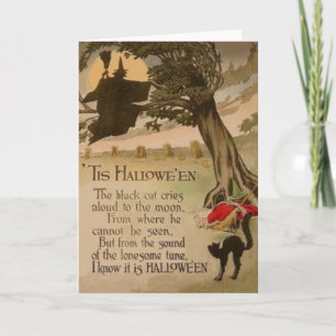 Witch Full Moon Pumpkin Black Cat Card