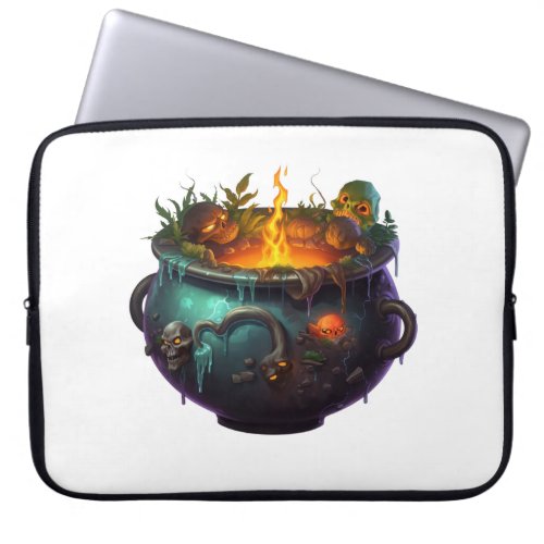 witch furnace with skull carving laptop sleeve