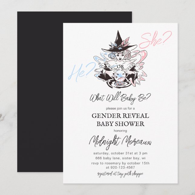 Witch Gender Reveal Halloween Baby Shower  Invitation (Front/Back)