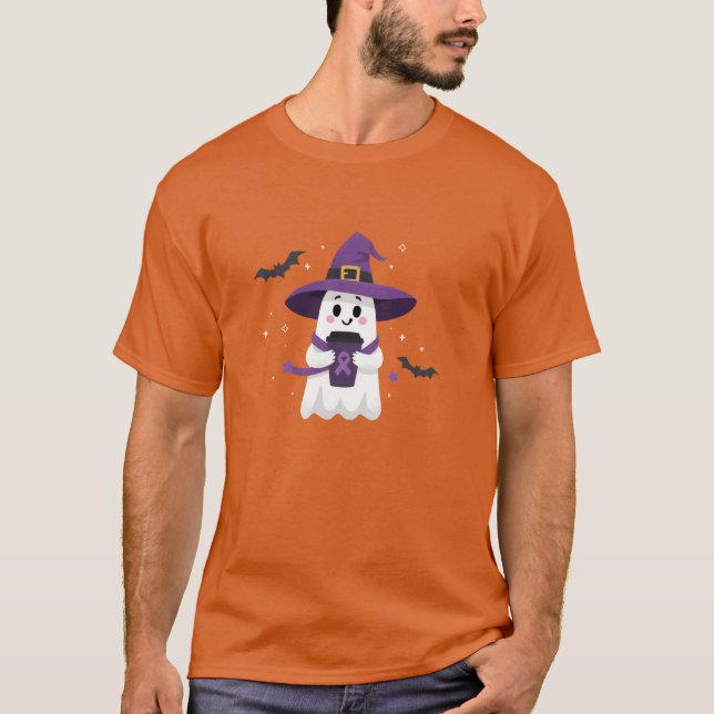 Witch Ghost Coffee Purple Ribbon Awareness T-Shirt (Front)