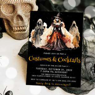 Witch & Ghost Costumes & Cocktails Halloween Party Invitation