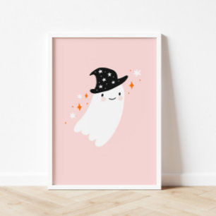 Witch Ghost Pink Halloween Poster