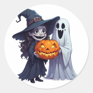 Witch Ghost Pumpkin Patch Halloween 🎃 Classic Round Sticker