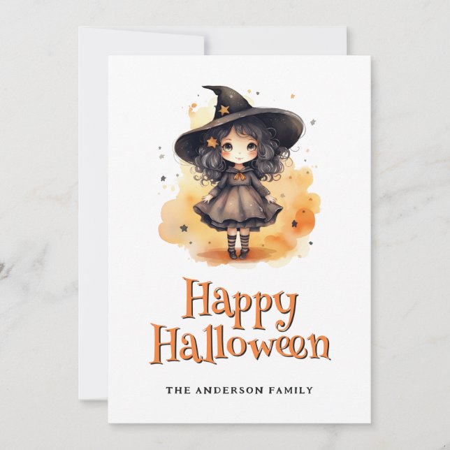 Witch Ghosts Pumpkins Happy Halloween Card (Front)