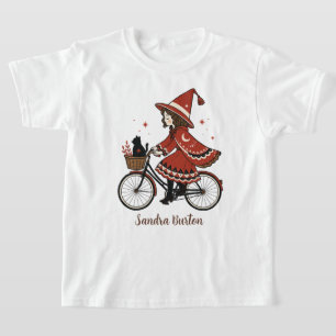 Witch Girl Cyclist Name or Text T-Shirt