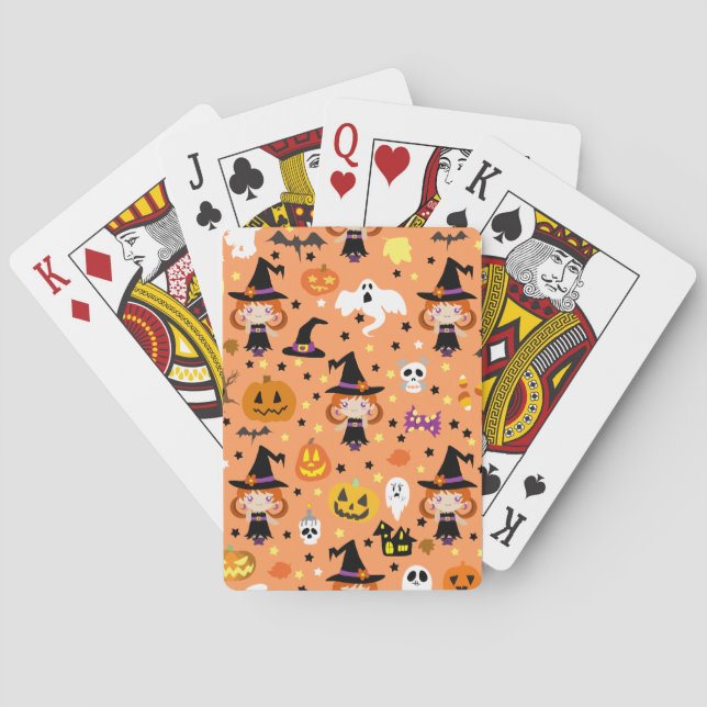 Witch Girl Halloween Pattern Poker Cards (Back)