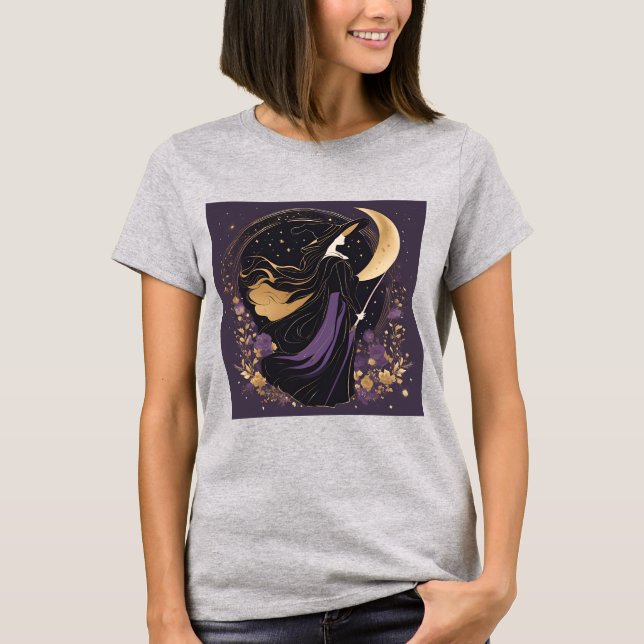Witch Girl Moon Magic Women’s Halloween Shirt (Front)
