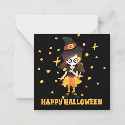Witch girl with magic wand classroom halloween note card