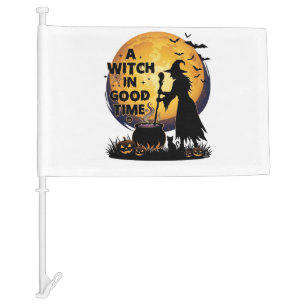 Witch Good Time Halloween Moon Cauldron_1 Car Flag