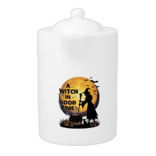 Witch Good Time Halloween Moon Cauldron_1 Teapot