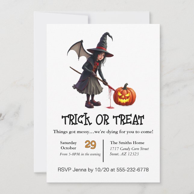 Witch Got Messy Trick Or Treating  Invitation (Front)