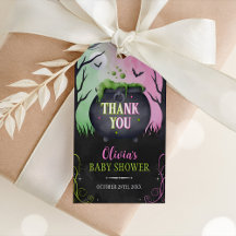 Witch Halloween Baby Shower Favor Pink Gift Tag