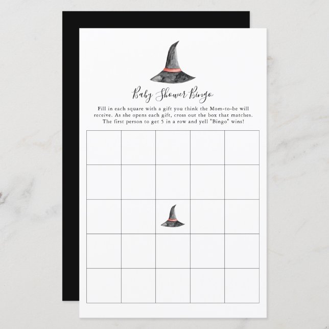 Witch Halloween Baby Shower Game Bingo Cute (Front/Back)