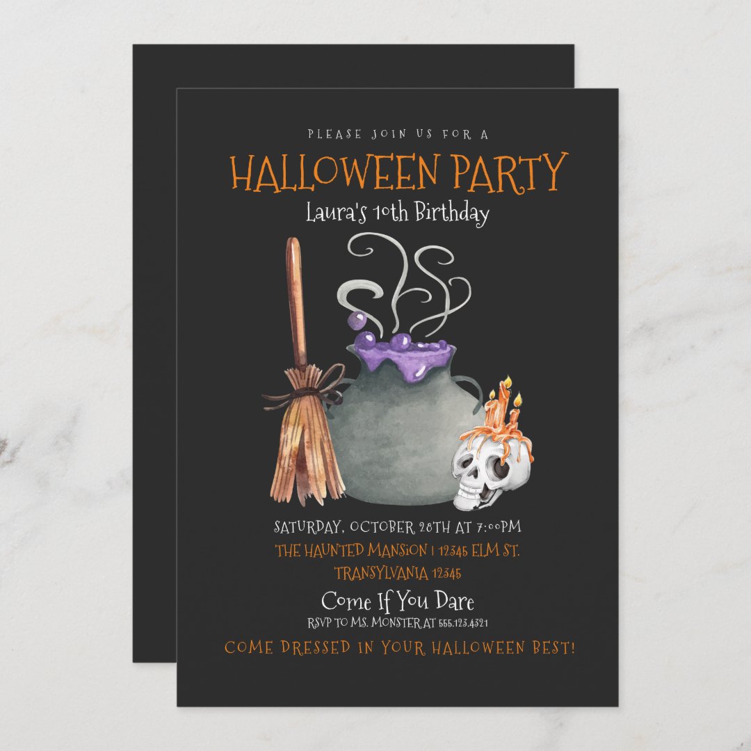 Witch Halloween Birthday Invitation | Zazzle