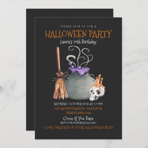 Witch Halloween Birthday Invitation
