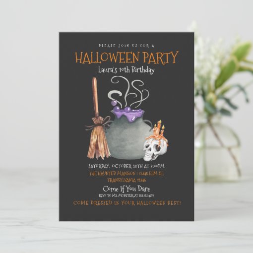 Witch Halloween Birthday Invitation | Zazzle