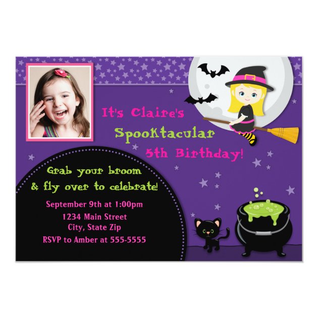 Witch Halloween Birthday Invitation Blonde