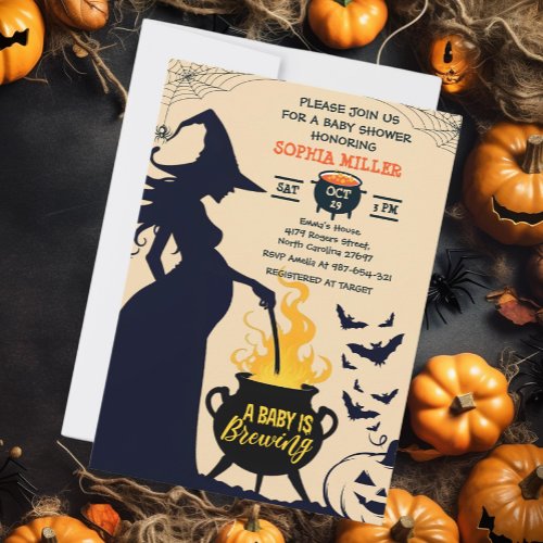 Witch Halloween Cauldron Baby Is Brewing Shower Invitation